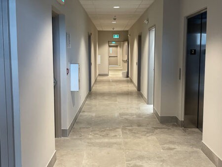 Clean commercial hallway maintained by iCleaners in Hamilton, ON
