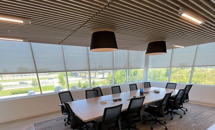Hamilton office boardroom with sparkling windows after commercial window cleaning
